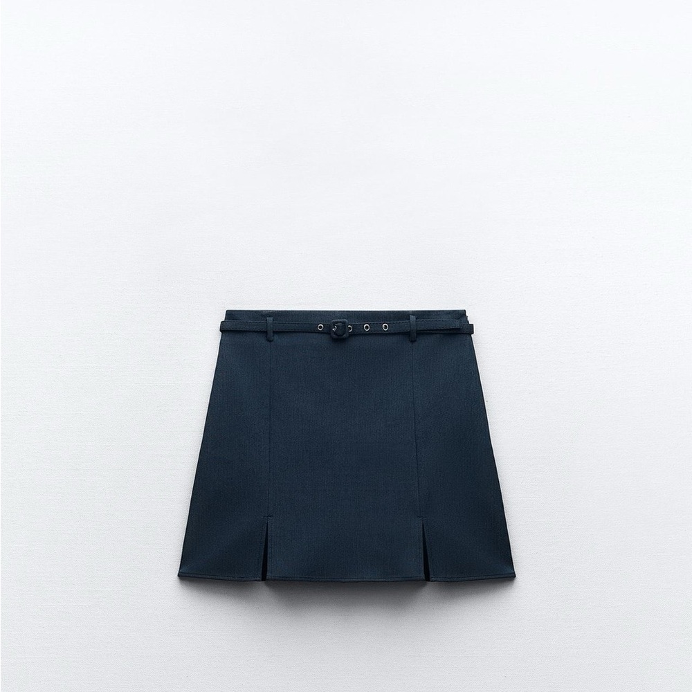 Zara Blue A-Line Mini Skort with Pleats